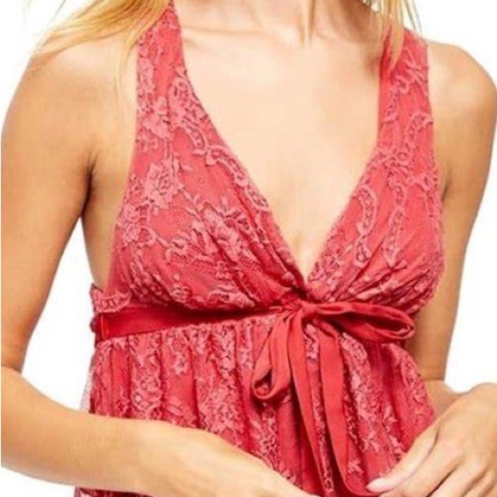 free people coral lace babydoll top